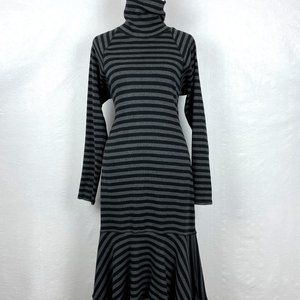 LRL Lauren Jeans Co Striped Cotton Knit Turtleneck Dress Flounce Hem Sz S